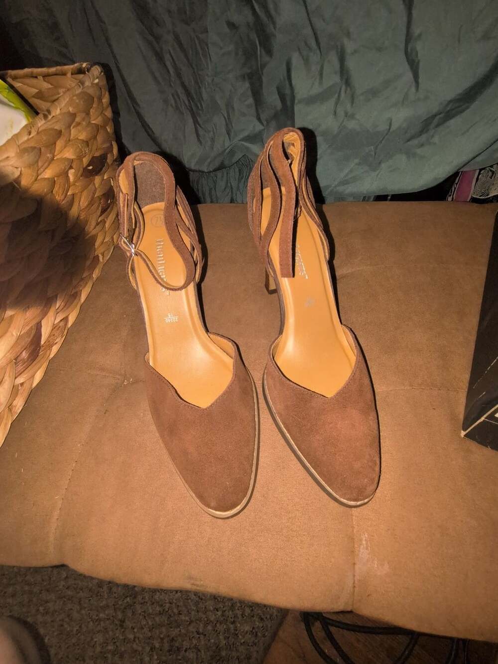 HighLights Brown Suede Pointed Toe Strappy Ankle Pumps
